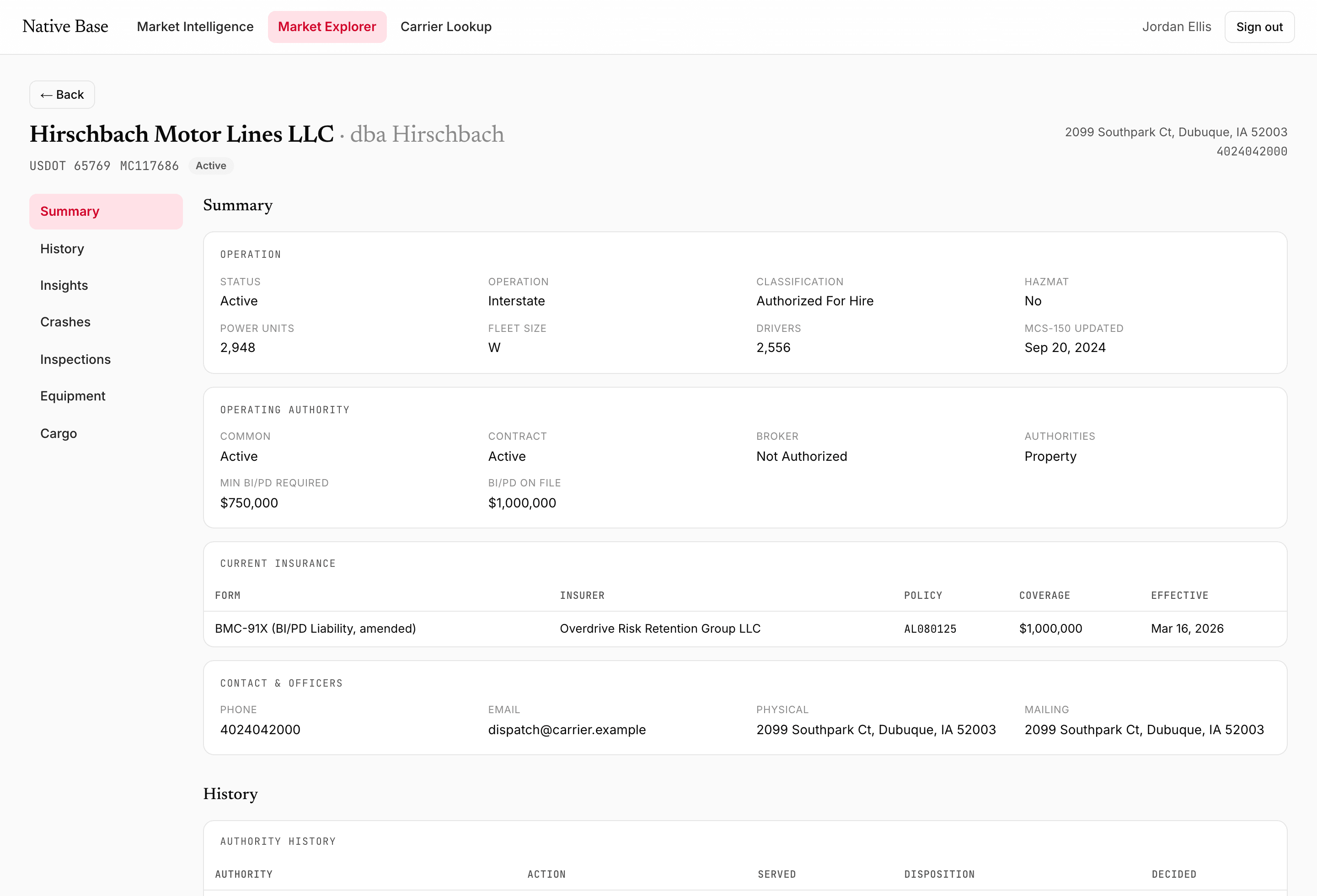 Vet any USDOT — app · carrier report